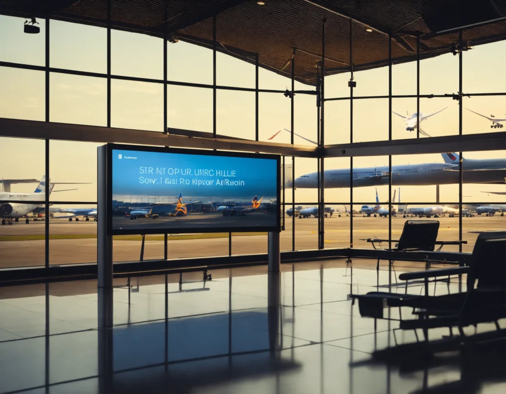 LED screen displays a pane picture in an airport