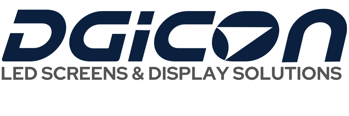 The image shows the logo of the company DGICON LED Screens and Displays, written in blue color.