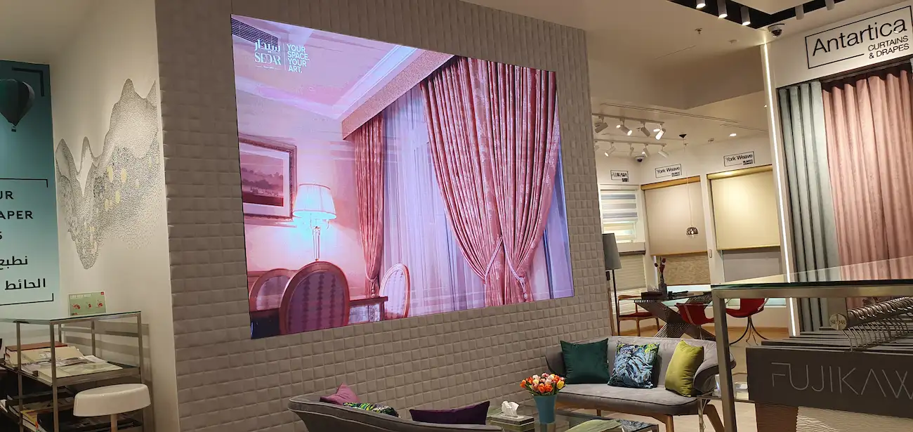 Image shows a types of led screens which displays a modern room