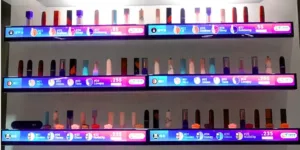 A Electronic shelf display with different products displayed and its prices.
