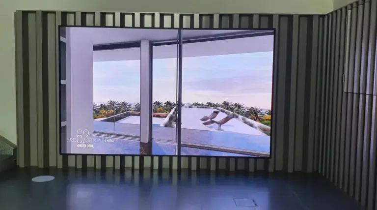 An LED display screen digital showing a beautiful beach view by led screen suppliers in dubai