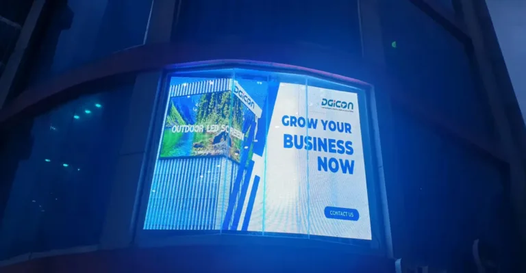 transparent led showcasing an advertisement of digital signage supplier in dubai