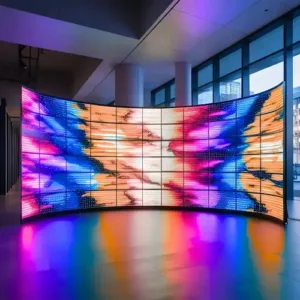 A large, colorful Flexible LED screens in dubai displaying bright, dynamic lights.