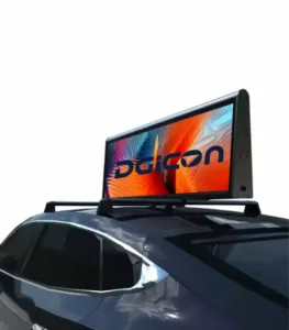 A yellow taxi with an LED for display advertisement on the top by LED screen suppliers in UAE.