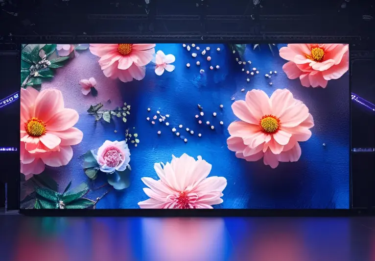 LED digital screens displays a beautiful floral display with various flowers