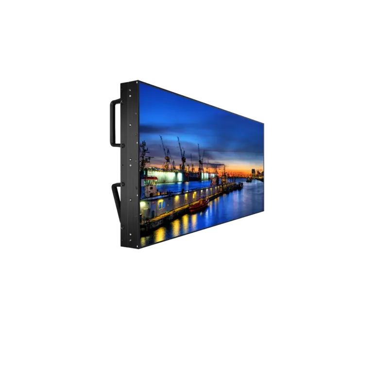 LED LCD display showing a vibrant image of the harbor on it.