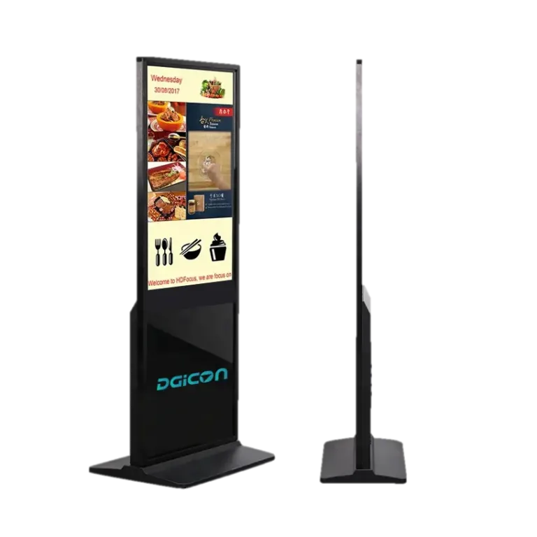 Floor-standing LCD screen displays or screen LCD display stand showcasing informations.