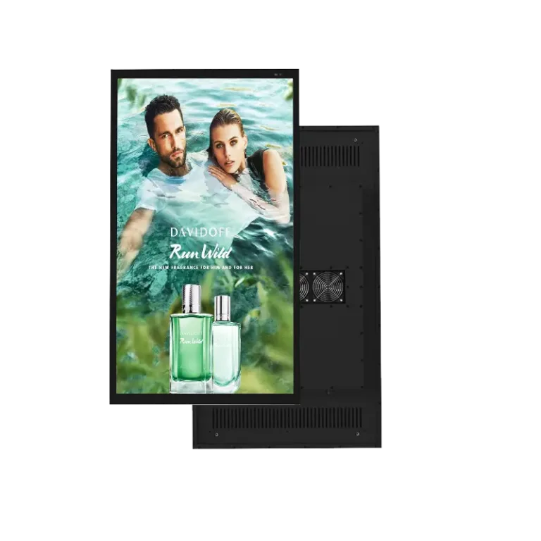 LCD screen or LCD display featuring a man and woman in water, showcasing an advertisement.