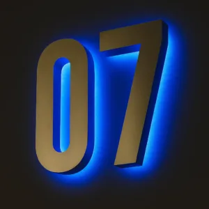 A LED backlit signboard 3d or LED board sign displaying the number 07 by 3D signage dubai