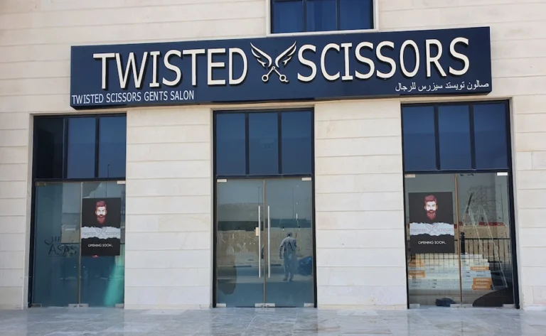 3D representation of twisted scissors, as signage in Dubai