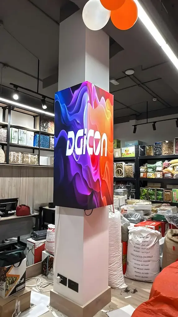 A vibrant P1.86 indoor LED screen showcased in a store.