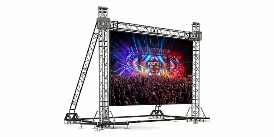 A large rental LED screen displaying a vibrant image, ideal for events and presentations.