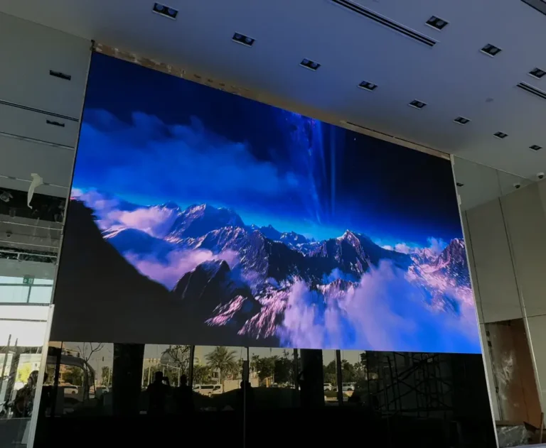 A large p1.86 SMD indoor display screen showcasing a vibrant mountain scene