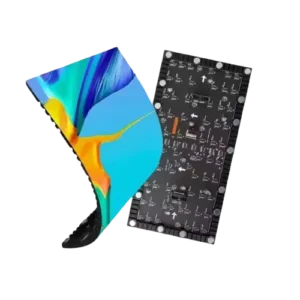 Flexible LED panel module bending, with rear circuit board view