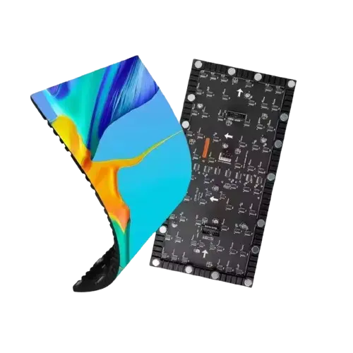 Flexible LED panel module bending, with rear circuit board view