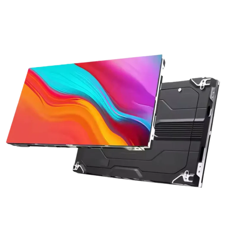 Indoor LED panel cabinet with colorful wave display and rear housing