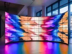 Flexible LED screen displaying bright, colorful lights