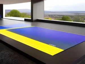 Floor LED screen displaying a blue and yellow pattern