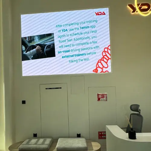 P1.53 customized indoor LED display mounted on a reception area wall
