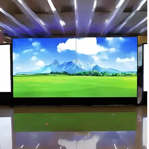 Portable Indoor LED advertising screen on a floor stand in an indoor hall